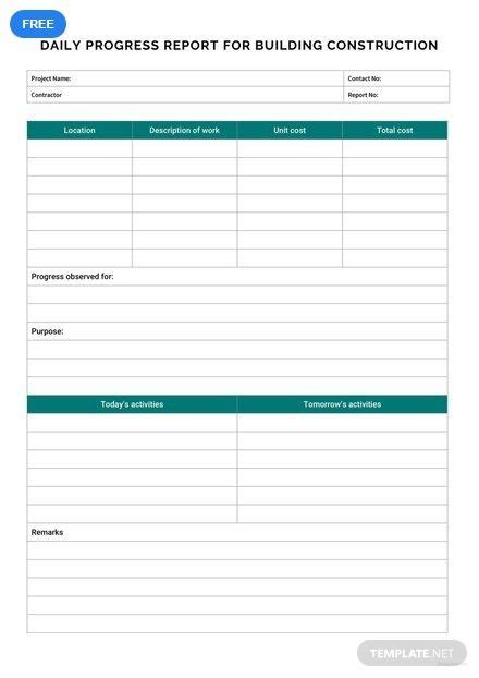 Daily Progress Report For Building Construction Template Free Pdf