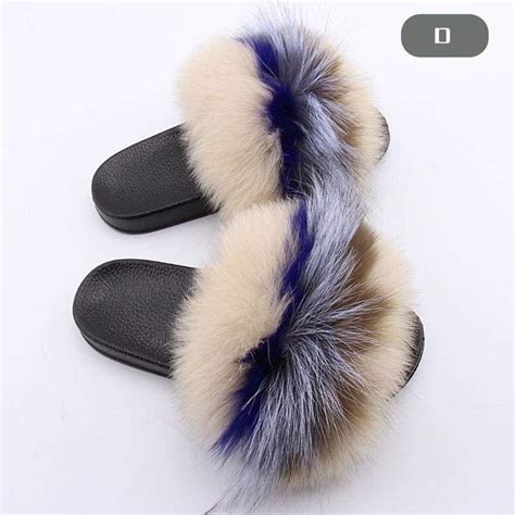 Colorful D Fox Full Pelt Fur Sliders Df003 Fur Sliders Fur Fur Slides