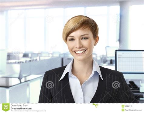 Happy Businesswoman In Corporate Office Stock Image Image Of