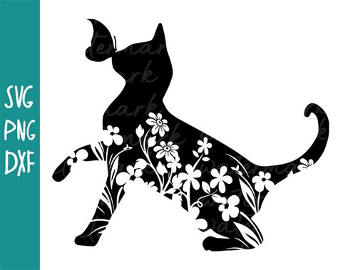 Floral Cat SVG Cat SVG Files for Silhouette Cameo Cat With | Etsy