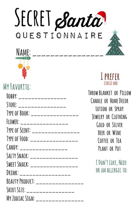 Secret Santa Questionnaire In Secret Santa Christmas Gifts Work