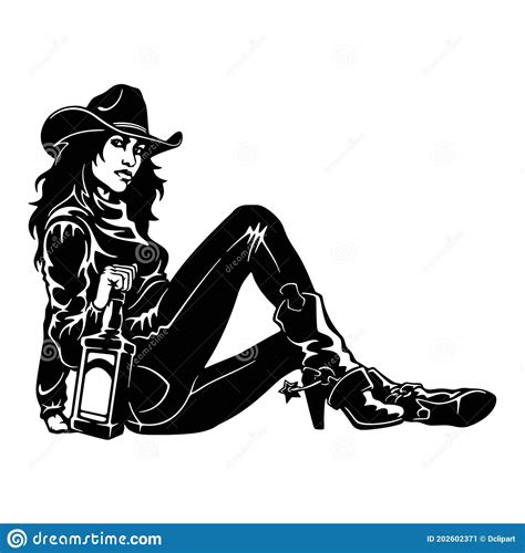 Cowgirl Girl And Whiskey Wild West Cowboy Silhouette Vector Clip