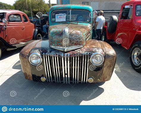 Old Rusty Pickup Truck Ford 1940s Utility Car Front View Expo