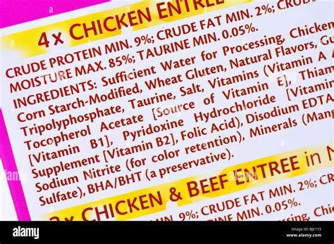 Ingredients List On Whiskas Cat Food Stock Photo Alamy
