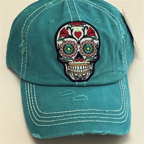 Accessories Nwtdistressed Turquoise Sugar Skull Cap Poshmark
