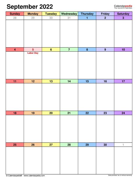 September 2022 Calendar Templates For Word Excel And Pdf