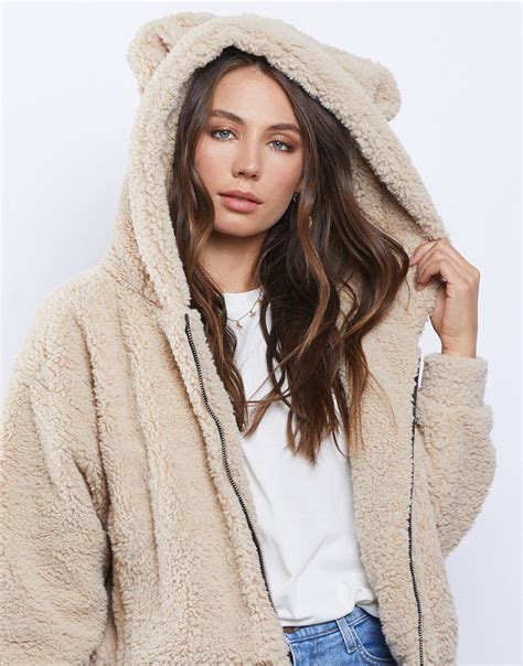 Fluffy Hooded Teddy Bear Coat In 2020 Teddy Bear Coat Bear Coat Teddy Bear Jacket