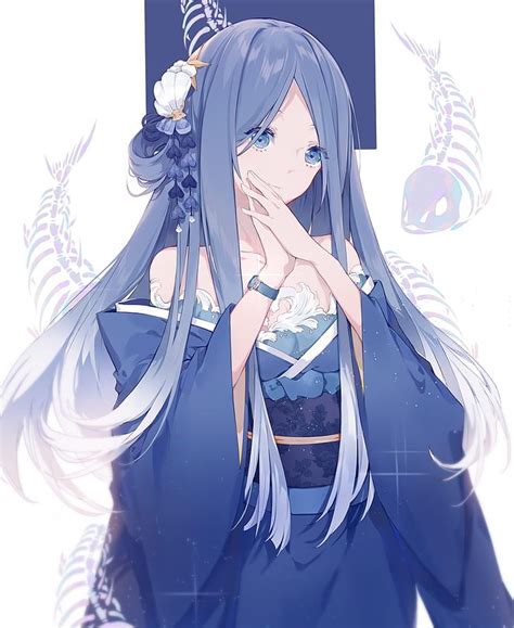 anime blue hair girl art anime girl