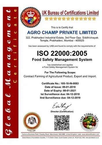 Iso 22000 2005 Certification For Food Industry At Rs 11998certificate