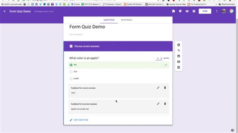 In google forms, open a quiz. Google Forms Assign points and feedback to a question ...