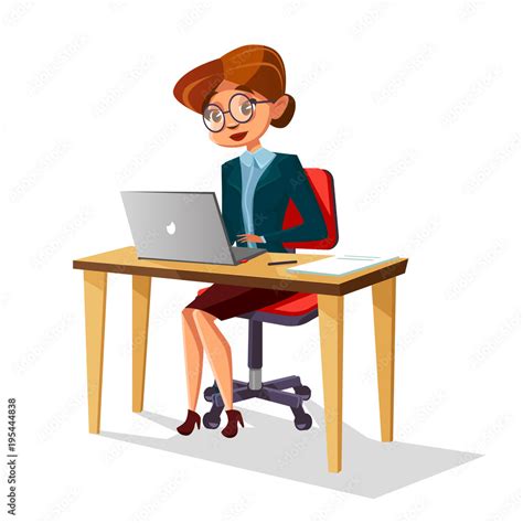 Vector Cartoon Business Woman In Corporate Suit Glasses Heels Sitting