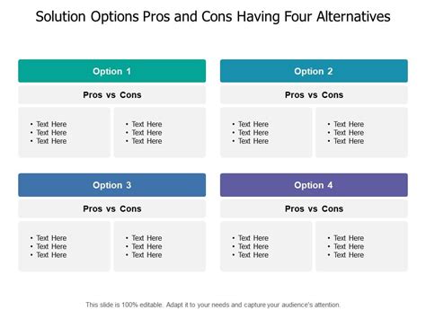 Solution Options Pros And Cons Having Four Alternatives Powerpoint