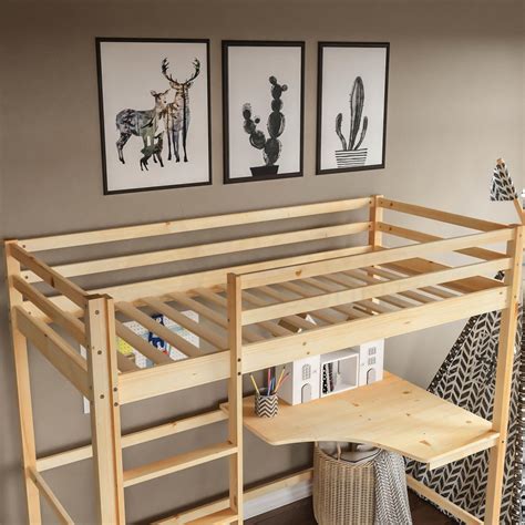 High Sleeper Bunk Bed Loft Cabin Bed Solid Pine Wood Frame Desk Kids