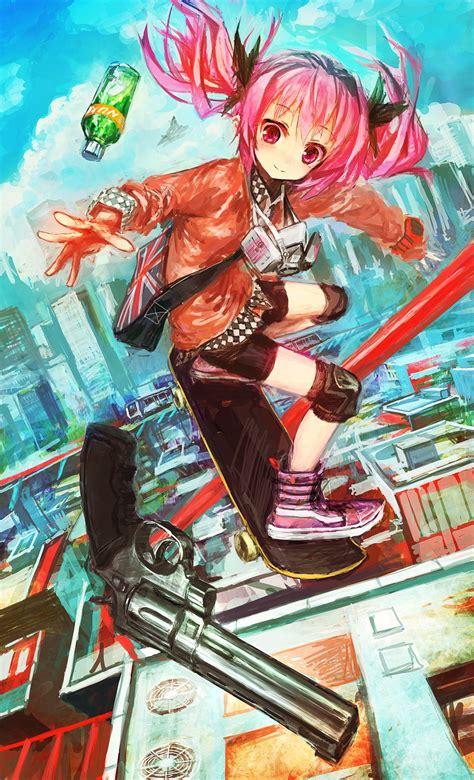 Skateboard Anime City Scenery I Like The Bag Anime Manga