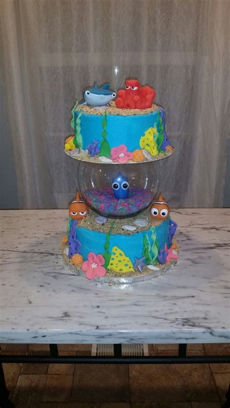 Finding Dory Cake With Fish Bowl Buttercream Icing Graham Cracker