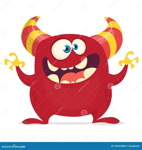Cool Cartoon Monster With Horns And Big Mouth Vector Red Monster Illustration Halloween