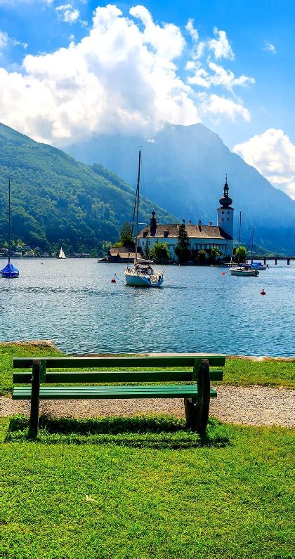 Cinematic View Of Traunsee Mountain Lake In Summer Gmunden Austria