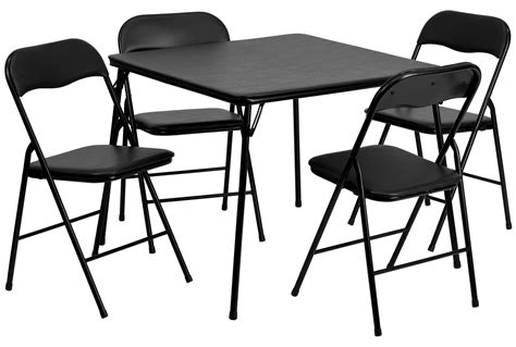 5 Piece Black Folding Card Table And Chair Set From