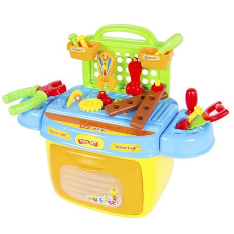 Kids Toy Tool Box Pretend Playset With Sound And Lights Compact Portable