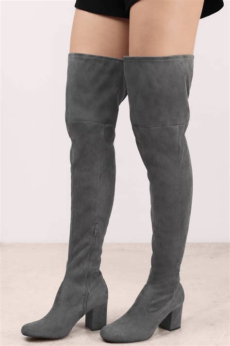 Grey Suede Thigh High Boots Cr Boot