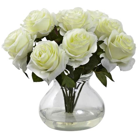 11 White Rose Arrangement With Clear Glass Vase Michaels