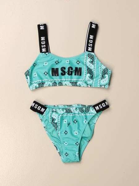 Msgm Kids Bikini Swimsuit With Bandana Print Gnawed Blue Msgm Kids