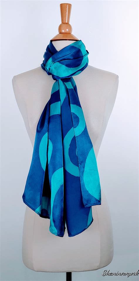 Blue Color Scarves Sky Blue Scarf Silk Scarves Batik Fabrics Batik Clothing Hand Made Silk