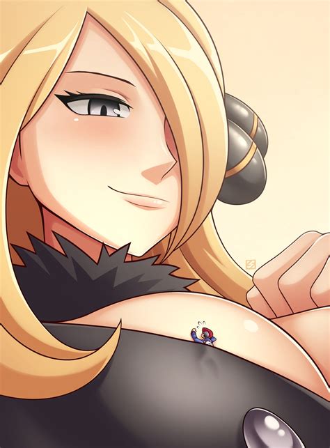 Rule 34 Blonde Hair Breasts Cleavage Clothed Colored Cynthia Pokemon Game Freak Giantess