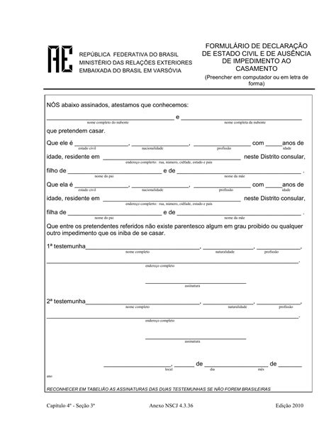 Formulario De Declaracao De Estado Civil E De Ausencia De Impedimento