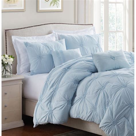 Gracie Floral Pintuck Comforter Set Light Blue Bedroom Comforter
