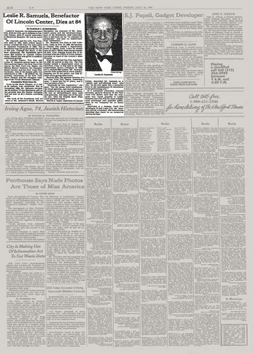 Elinor bunin munroe film center (0 mi) amc lincoln square 13 (0.1 mi) movie theaters. LESLIE R. SAMUELS, BENEFACTOR OF LINCOLN CENTER, DIES AT ...