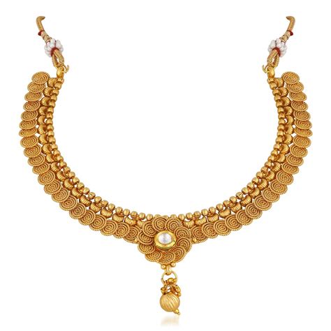 apara gold copper traditional ball chain and jalebi design combo necklace jewellery set for