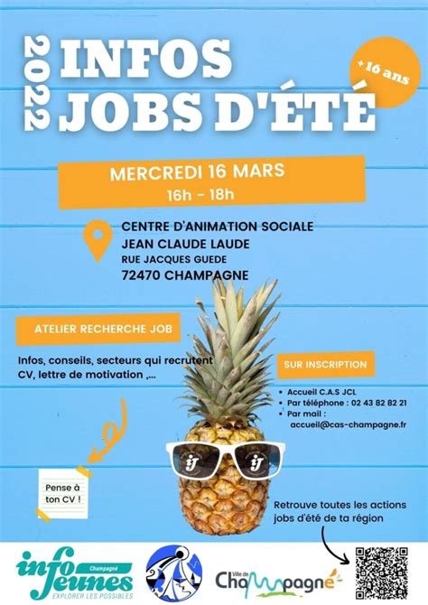 Infos Jobs Dété 2022 Centre Danimation Sociale Jean Claude Laude