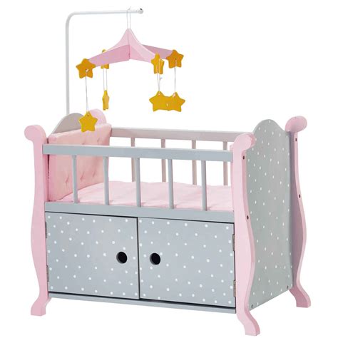 Olivias Little World Polka Dots Doll Crib With Mobile And Storage Gray