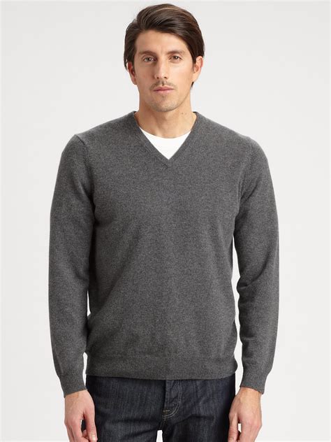 Saks Fifth Avenue Cashmere Vneck Sweater In Gray For Men Lyst