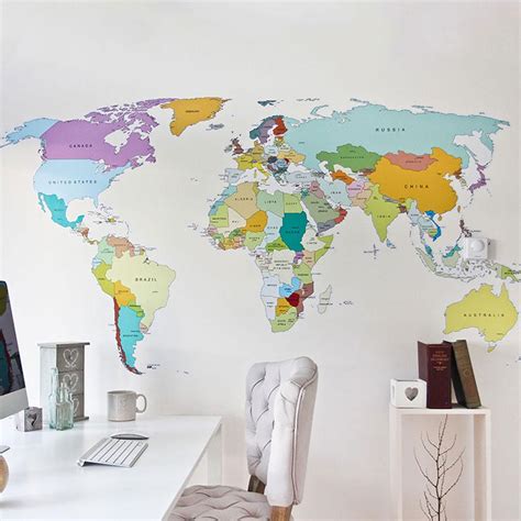 Printed World Map Vinyl Wall Sticker Decal Graphic For Home And Office
