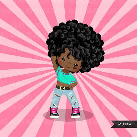 Afro Black Hip Hop Dancer Girls Clipart Fashion Break Dance Rapping