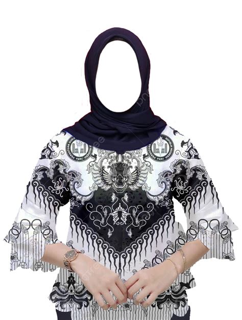 Foto Template Baju Batik Hijab Pgri Hitam Untuk Pns Wanita Muslimah