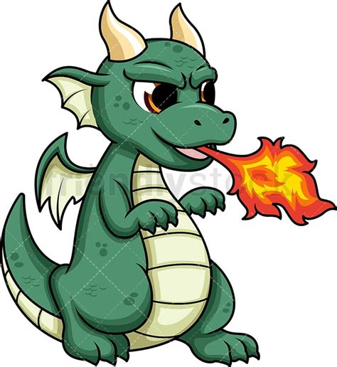 Cute Dragon Breathing Fire Cartoon Clipart Vetorial FriendlyStock