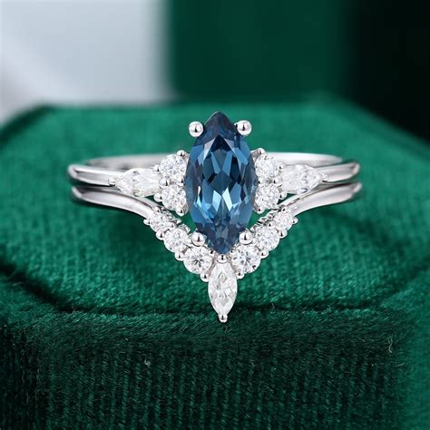 Marquise Cut London Blue Topaz Engagement Ring Set Mollyjewelryus