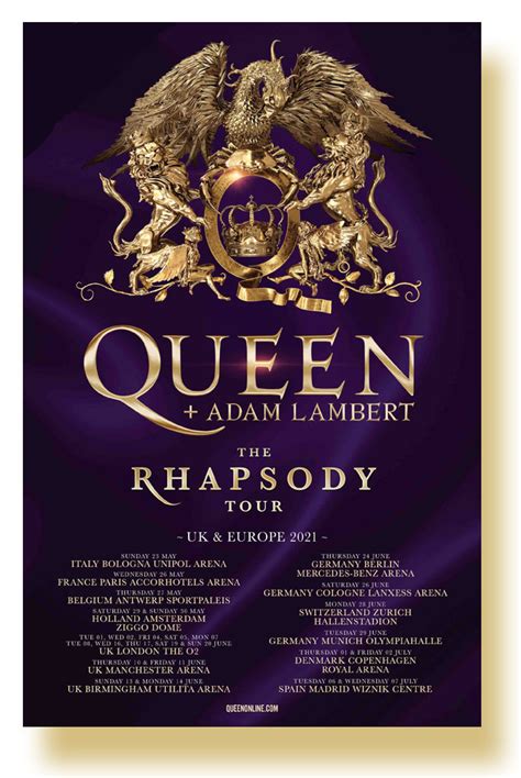 Queen Poster Concert 2021 Purple 11 X 17 Usa Sameday Ship