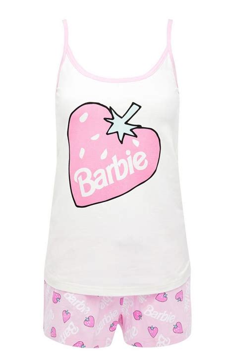 Pink And White Barbie Camisole And Shorts Pyjama Set Womens Pyjama