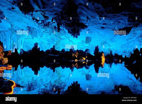 Reed Flute Cave Underground Scene In Guilin Stock Photo Alamy