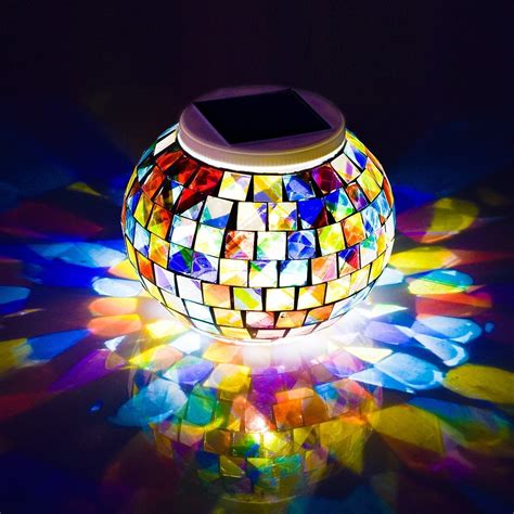 Qishi Solar Powered Mosaic Glass Ball Garden Lightscolor Changing