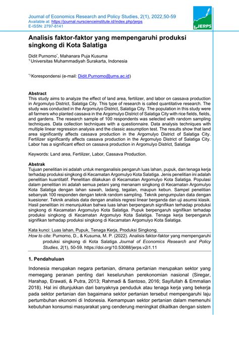 PDF Analisis Faktor Faktor Yang Mempengaruhi Produksi Singkong Di