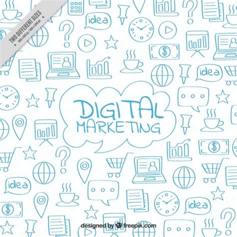 Premium Vector Digital Marketing Background With Blue Doodles