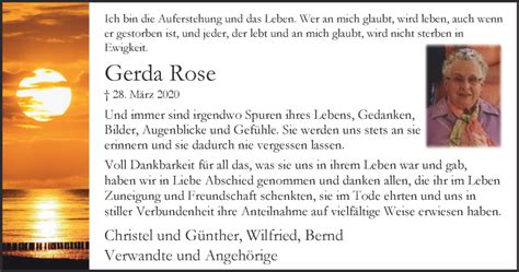 Traueranzeigen Von Gerda Rose Trauer In Nrwde