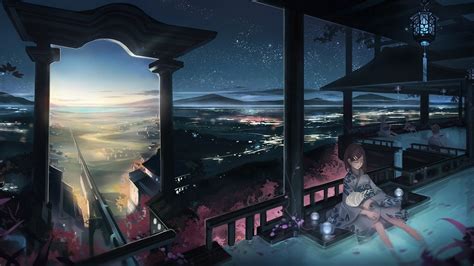 Wallpaper Japan Landscape Night Anime Original Characters Art