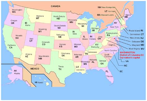 Usa Map With Postal Codes Abbreviation State Names United States Map