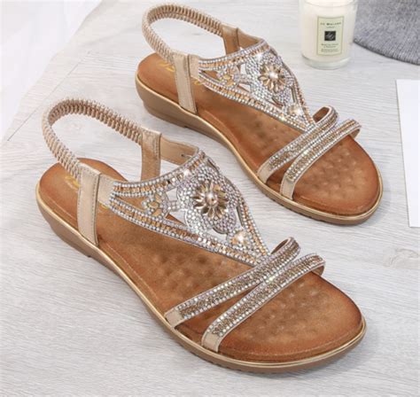 Women Sandals Summer Comfy New Ladies Diamante Flat Low Heel Wegde Shoes Size Uk Ebay